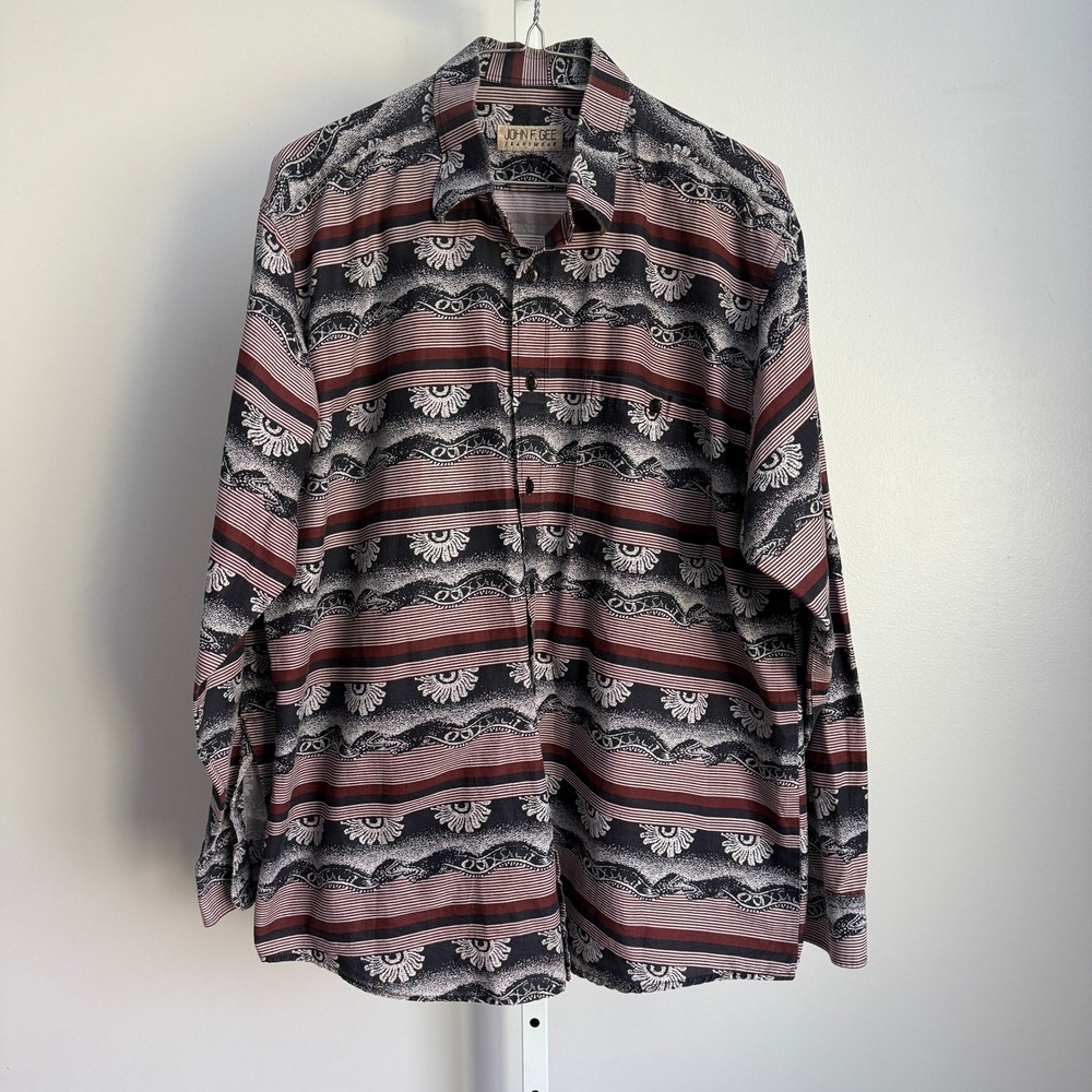 John F. Gee Mens Abstract Print Button Down Long Sleeve Shirt size XL